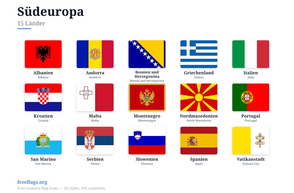 Südeuropa Flaggen