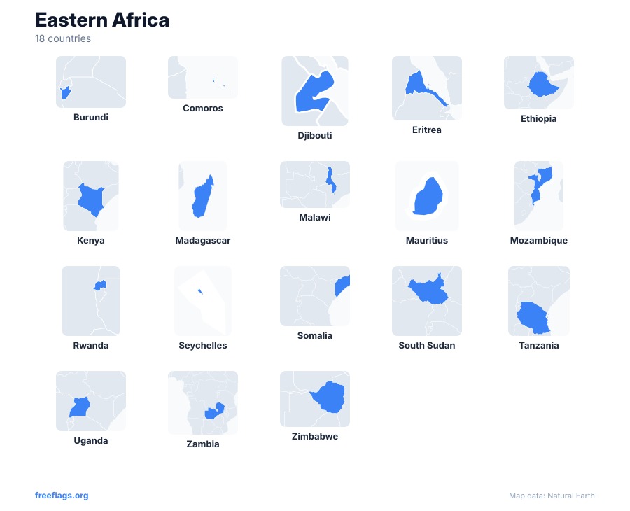 Eastern Africa Country Shapes