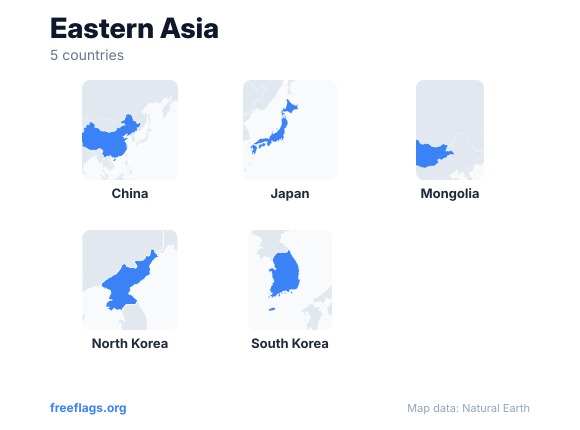 Eastern Asia Country Shapes