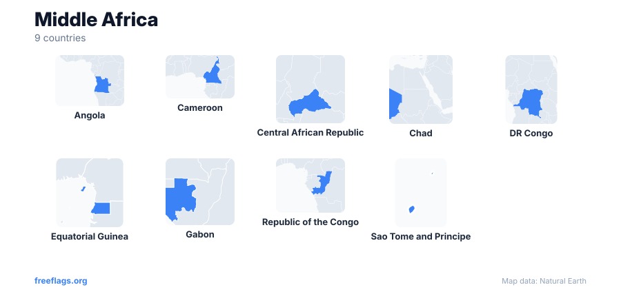 Middle Africa Country Shapes