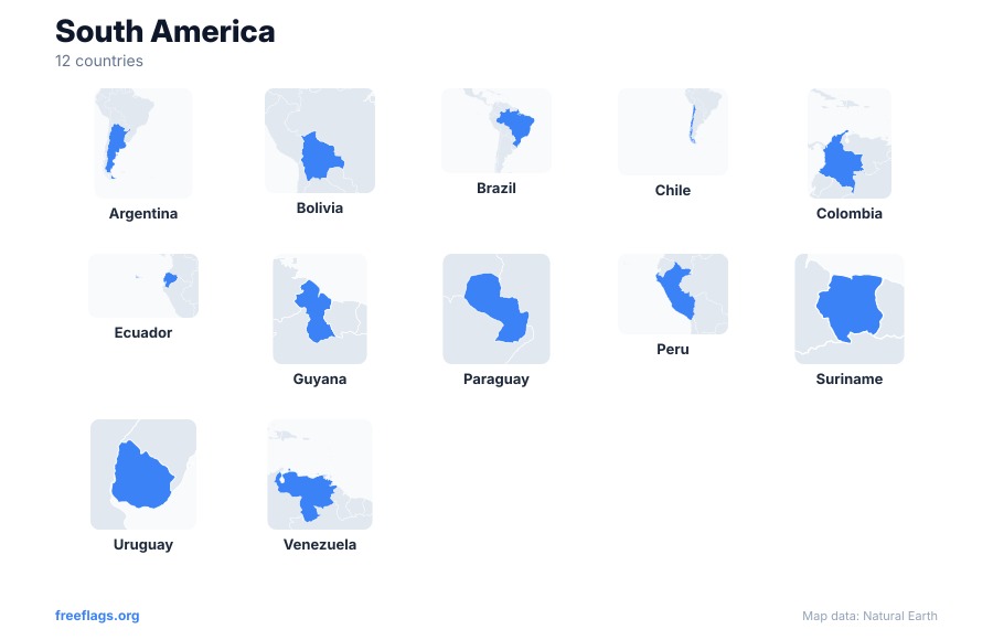 South America Country Shapes