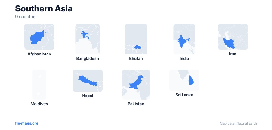 Southern Asia Country Shapes