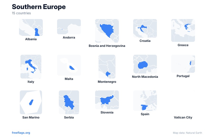 Southern Europe Country Shapes