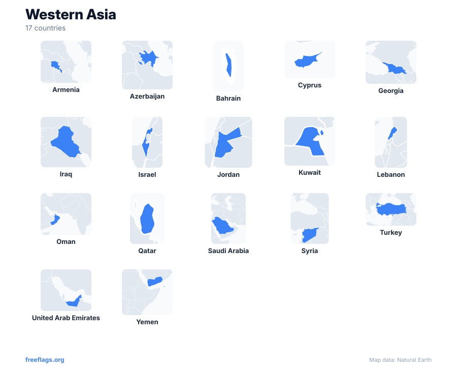 Western Asia Country Shapes