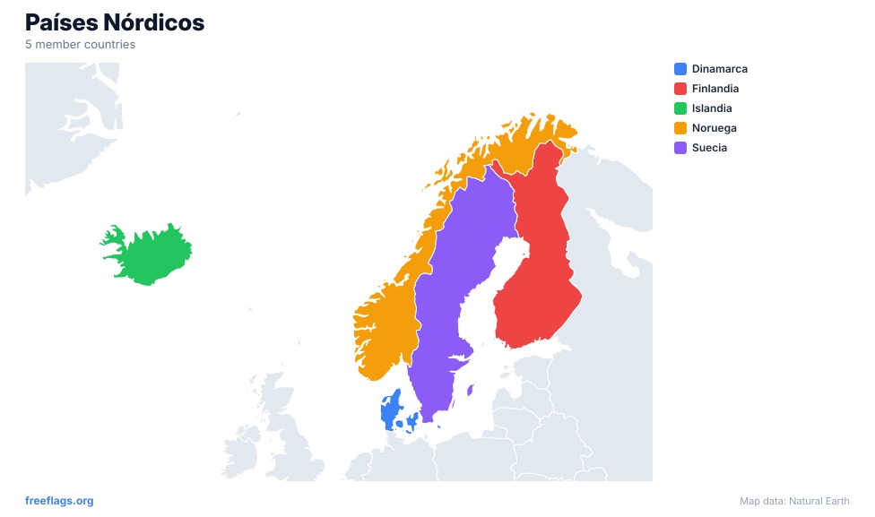 Países Nórdicos Mapa Regional