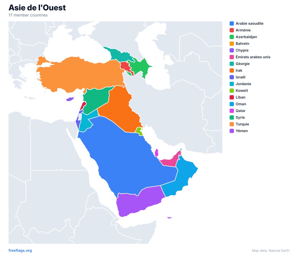 Asie de l'Ouest Carte Régionale
