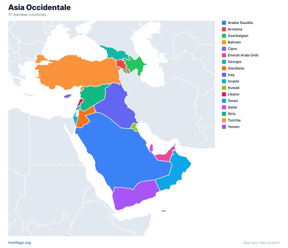 Asia Occidentale Mappa Regionale