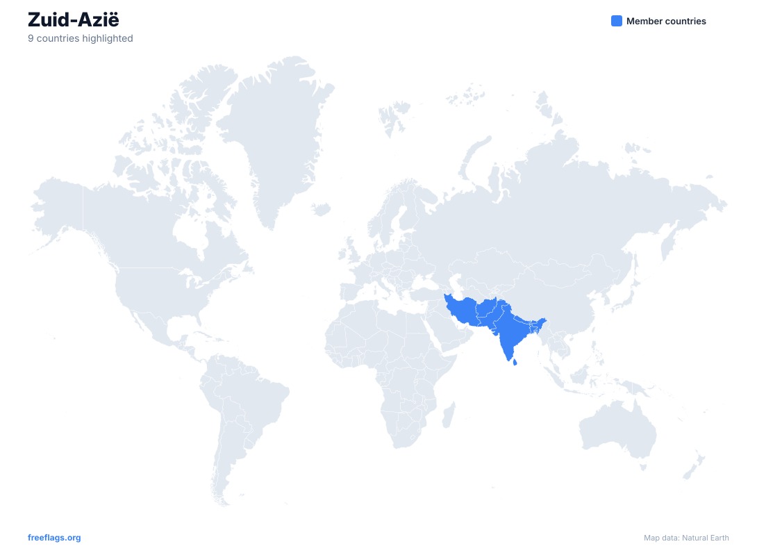 Zuid-Azië Wereldkaart
