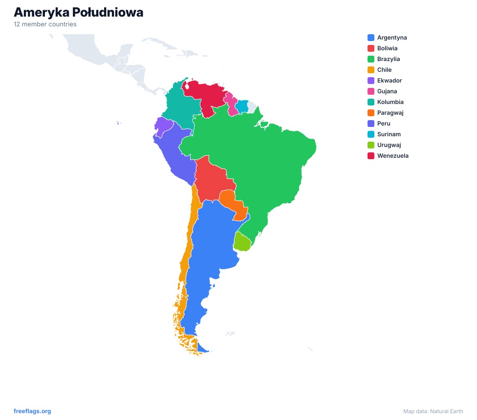 Ameryka Południowa Mapa Regionalna