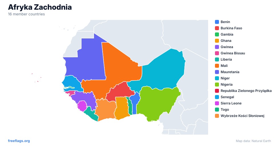 Afryka Zachodnia Mapa Regionalna