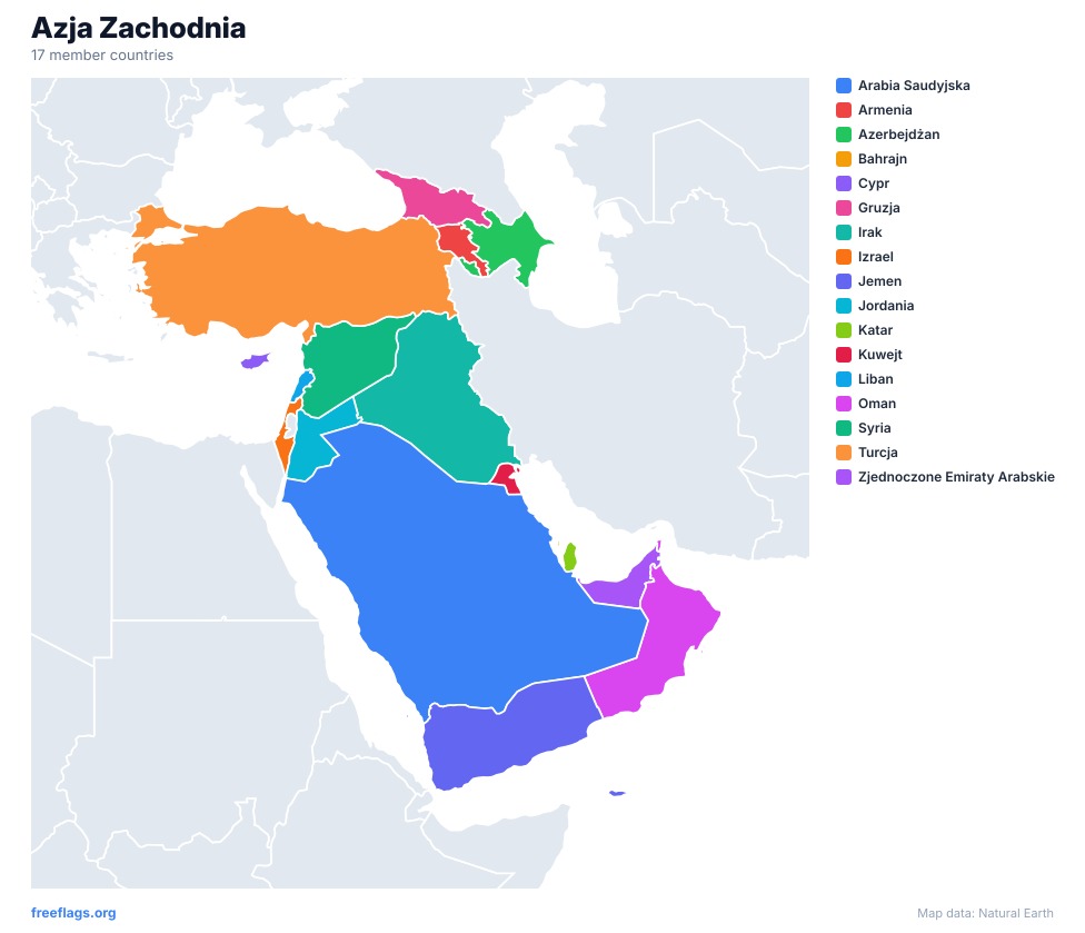 Azja Zachodnia Mapa Regionalna