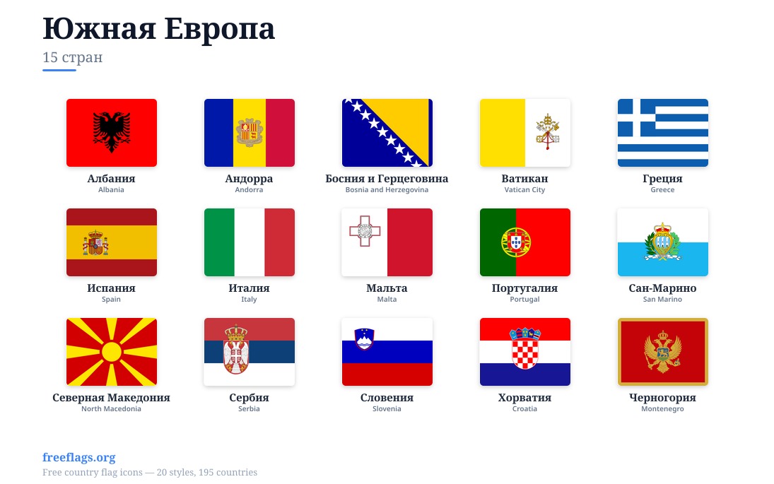 Южная Европа Флаги