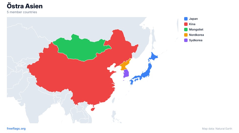 Östra Asien Regional Karta