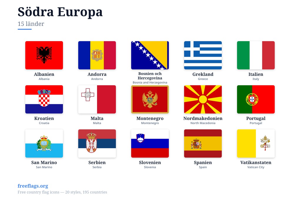 Södra Europa Flaggor