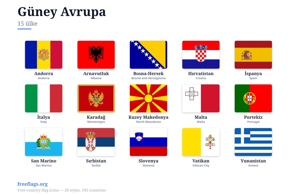 Güney Avrupa Üye Bayrakları